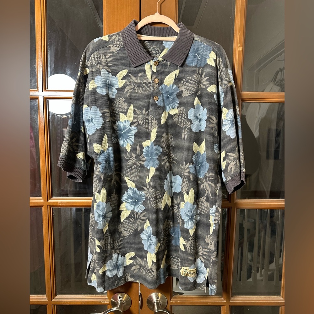 Tommy Bahama Black Floral Polo Shirt